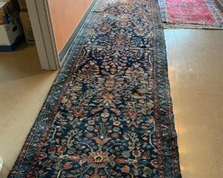 #41	Hand-knotted Runner Rug (has a hole) Blue/Coral    20ft Long by 3ft wide	 $175.00 

