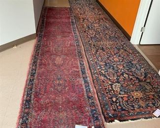 #41	Hand-knotted Runner Rug (has a hole) Blue/Coral    20ft Long by 3ft wide	 $175.00 
#42	Hand-knotted Runner Rug Burgandy/Navy 37' by 31" wide	 $500.00 
