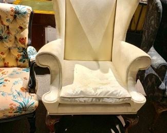 #26		Baker Furn. Cream Wingback Chair w/ball & Claw Feet	 $120.00 

