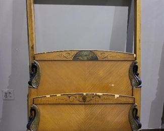 #100		Antique swan twin bed with headboard/footboard/rails as is veneer	$100 
