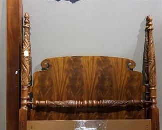 #101		Queen 4 Poster Bed with wood carving with headboard/footboard/rails 	 $275.00 
