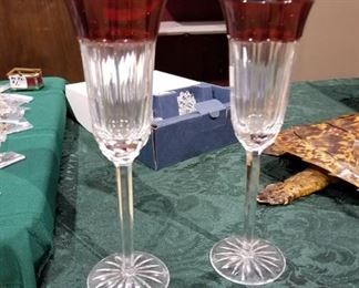 #142 Waterford ruby rimmed champagne flutes set of 2 $60.00