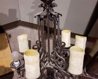 #133 6 light candle look chandelier as is (heavy) $75.00 