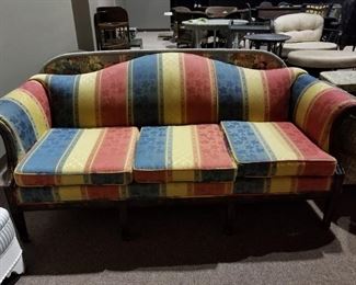 #124 Camel Back red/gold/green stripe vintage sofa as is $75.00 