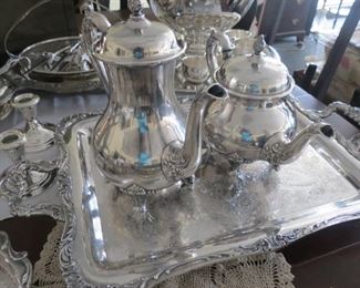Silverplate serving set.