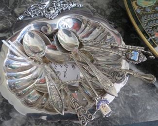 Sterling silver souvenir spoons.