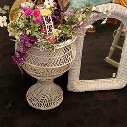 Wicker planter basket of silks and mirror