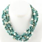 Freshwater Pearl and Turquoise Chip 5 Strand Necklace