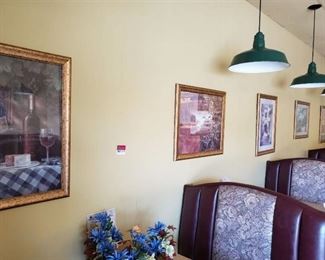 (7) pictures and (8) flower arrangements