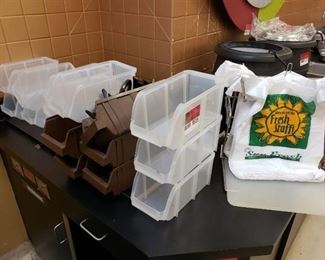 Plastic bins and bag dispenser