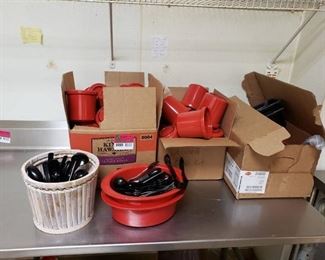 Lot of salad bar inserts and tongs