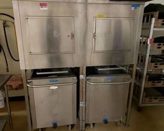 Stainless ice bin and 2 ice carts