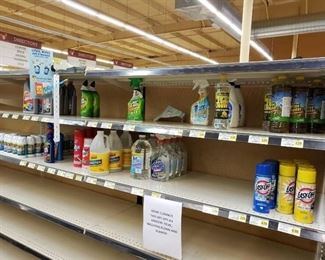 Lot of chemicals and cleaners on shelf