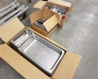 3 boxes of stainless pans and lids