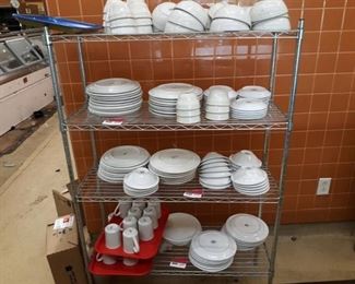 Metro Shelf with Contents of Shelf, Plates, and Coffee Cups