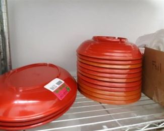 Contents of Shelf Plates, Serving Dishes, Trash bags
