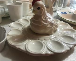 Vintage Deviled Egg Plate with decorative Chicken