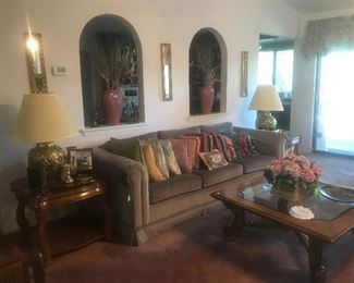 Living Room with Gray Sofa, End Tables and Coffee Table