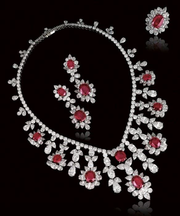 Lot 587 Ruby  Diamond Necklace Set