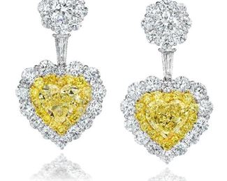 LOT871 Fancy Yellow Diamond Earrings  GIA
