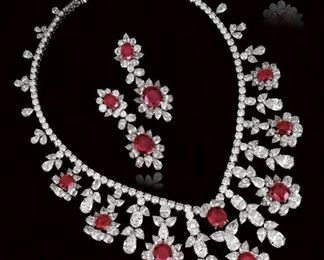 Lot 587 Ruby  Diamond Necklace Set