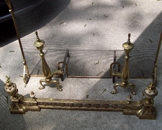 Brass Fire Place Screen and Andirons