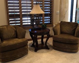 La-Z-Boy Swivel Rockers, End Table, Table Lamp