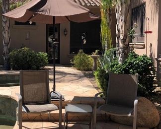 Patio Chairs, Side Table, Umbrella