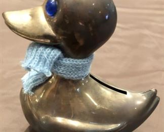 Vtg Silver Duck Bank