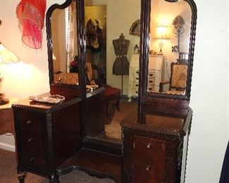 Antique Vanity w/Triple Mirror