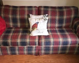 Chenille sofa in plaid pattern