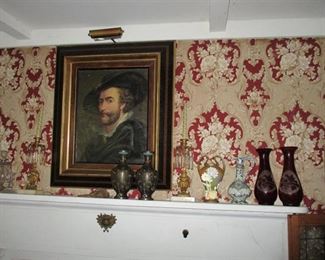 portrait & Victorian vases & candleholders