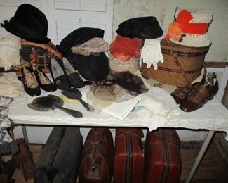 vintage suitcases, hats & shoes