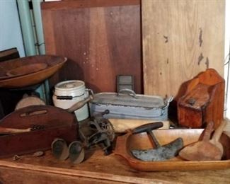 wooden bowls & primitive kitchen tools