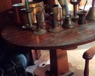 Table, copper, early candlesticks