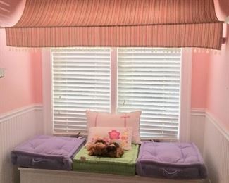 (2 of each) Stanley storage chests, pillows, and 6 ft. fabric awnings