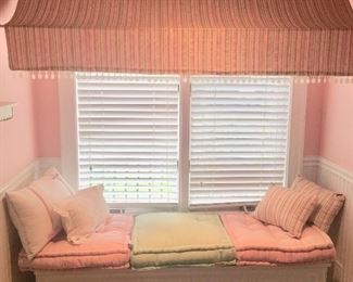 Storage chest by Stanley with Lily Pulitzer pillows, the fabric awning is also for sale (two available)