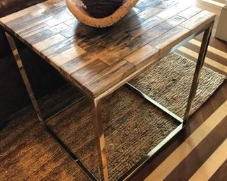 Fossilized wood and chrome side table 