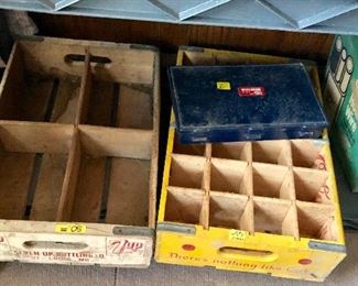Fresh Up 7 Up Wooden Crate and Yellow Coke Crate