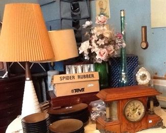 Flatware, Dishes, Clocks and Elephant Decanter