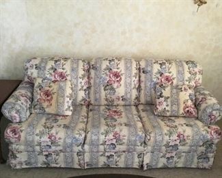 Sleeper Sofa with 3 cushions rolled arms and 2 Decorative Pillows. Great condition.