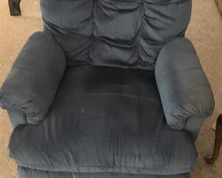 Blue Corduroy Rocker/Swivel/Recliner great condition.