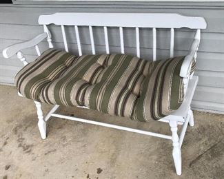 White wood Love Seat, goes with a set of two rocking chairs and table.