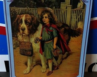 St. Bernard/Girl Tin Sign