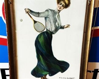 Early 1900s F. Earl Christy Print, Framed- Tennis Girl