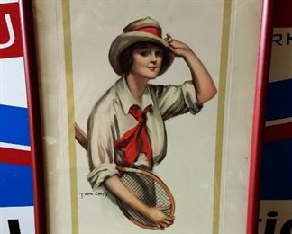 Early 1900s F. Earl Christy Print, Framed- Tennis Girl