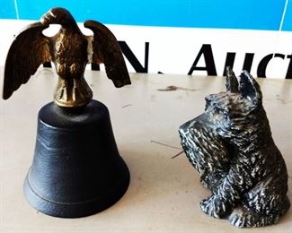 Cast Iron Handbell and Dog Bank