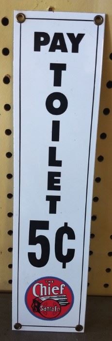 "Pay Toilet" Porcelain Sign