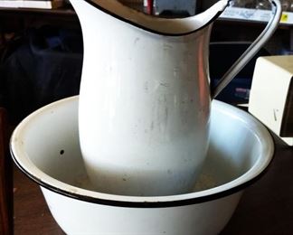 Vintage Enamel Pitcher and Bowl