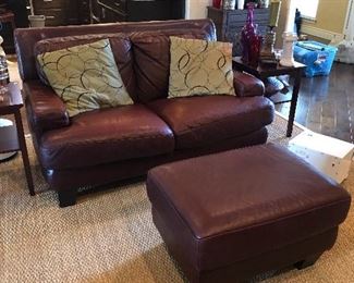 Leather Loveseat and Ottoman